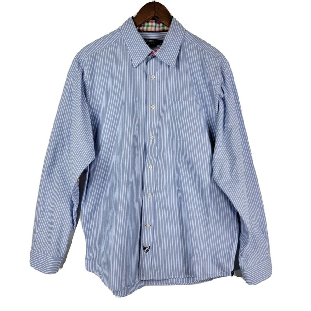 Cremieux Casual Striped Button Down Shirt With Elbow Patches Mens Large